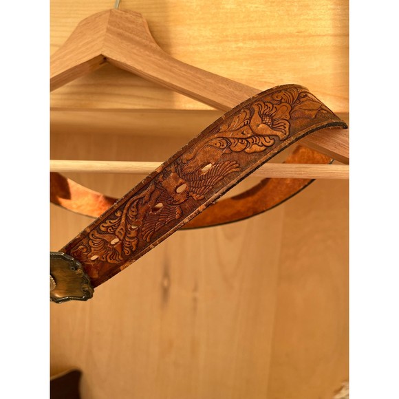 Vtg Sears Leather Belt with Rad Stone Buckle - Picture 4 of 9